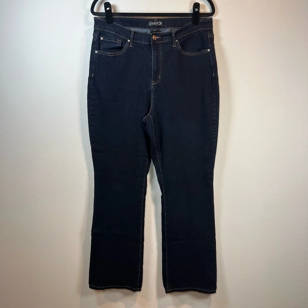 Nanette Lepore Women's Belle High Rise Bootcut Jeans Dark Blue Denim Pants Sz 14